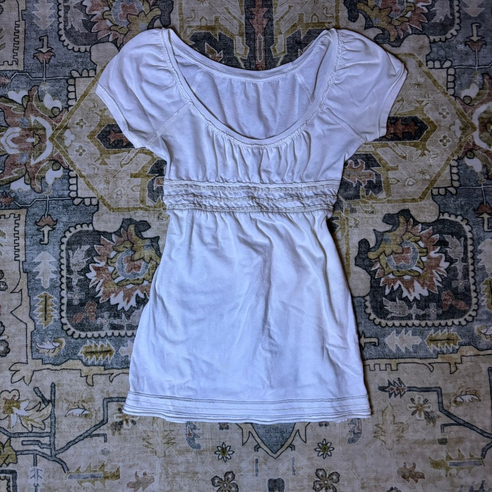 Vintage Abercrombie & Fitch White Empire Waist Babydoll Top Y2K Moose Logo Small - Picture 7 of 15